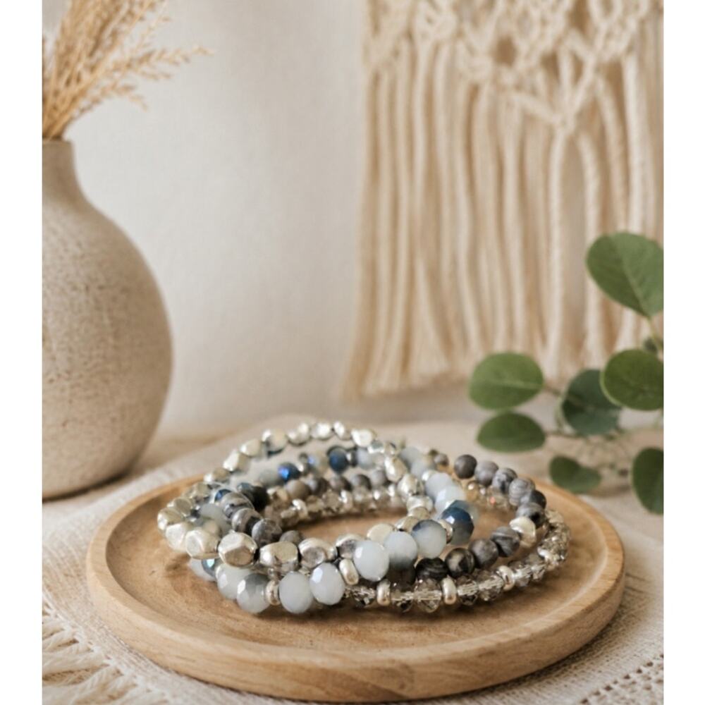 Pomina Silver Gray Blue Stretch Bracelet Stack New